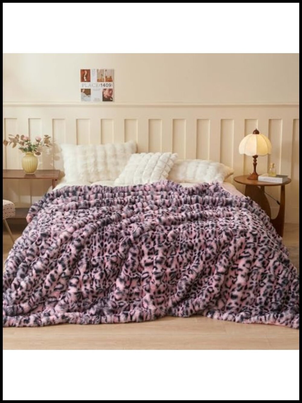 Faux Rabbit Fur Leopard Print Queen Bed Blanket Plush Throw